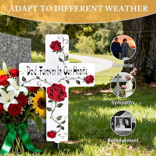 Solar Cross Light, Rose Flower Dad Grave Decorations for Cemetery - Image 5