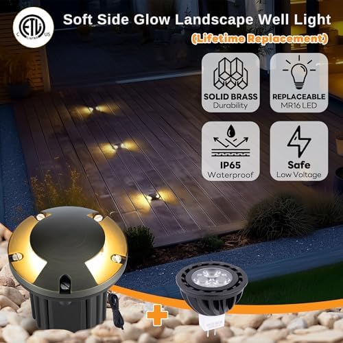 Gardenreet Outdoor Well Lights Low Voltage - Solid Brass All Weather Ip65 12V Inground Lighting, LED Fixture, Antique Bronze for House Path Garden with 4000K Neutral White MR16 Bulb - Image 2