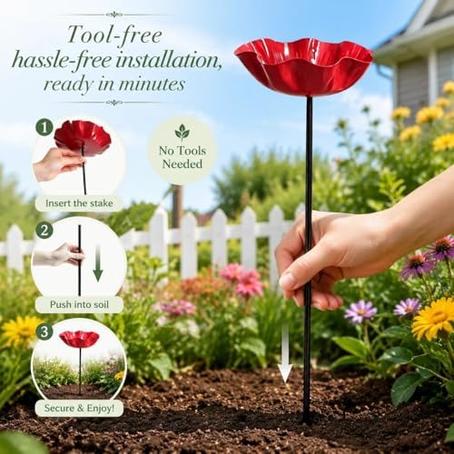 2026 Upgraded 8.6 * 24in Large Handmade Metal Flower Garden Stake Bird Bath,Detachable Outdoor Mini Bird Bath & Pollinator Water Station,Weatherproof Decorative Yard Art Ornament Gift (5pcs a) - Image 4