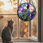 Purple Pink Flower Leaves Stained Glass Window Hanging Suncatcher Gift 15" - Image 2