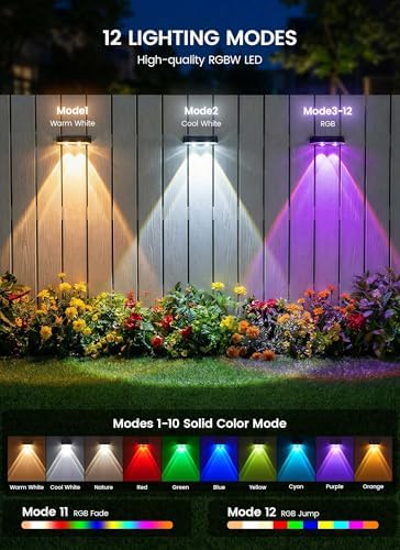 Brightown 12 Pack Solar Fence Lights Outdoor, 3000/4000/6000K/RGB 12 Modes - Image 2