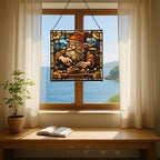 Gnome with Wooden Toys Stained Glass Suncatcher – Square Hanging Window Panel for Home, Garden, Nursery, Halloween, Christmas, Memorial Day – Whimsical Glass Art Gift for Gnome Lovers q52w30 - Image 6