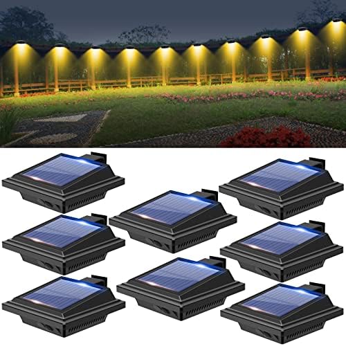 Gutter Lights, 40 LED Solar Patio Decor Lights, Deck Light Outdoor Waterproof Fence Light for Wall Backyard Porch, Patio, Pool,Step Stairs, Yard, Garden, Pathway - 8 Pack-Black,Warm White Light by BILLION+DUO