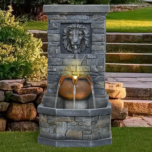 26'' Outdoor Water Fountain for Garden Patio with LED Lights Water Feature by Desgmomy