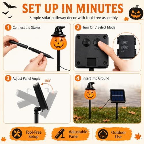 10 Pack Halloween Decorations Outdoor Pumpkin Moon Garden (Cold White) - Image 5
