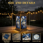 Solar Lantern Outdoor Waterproof Blue Stained Glass Style Wolf Portrait Detailed Fur Eyes Garden Decor LED Hanging Solar Lights Tabletop Lamp Gifts for Women Mom Outside Yard Patio Porch - Image 2
