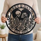 Personalized Skeleton Couple Metal Sign, Gothic Romantic Wall Art, Custom Skull Lovers Gift for Couples, Skeleton Rose Wall Sign, Metal Anniversary Wedding Decor(Style 11) by OWFCBEI