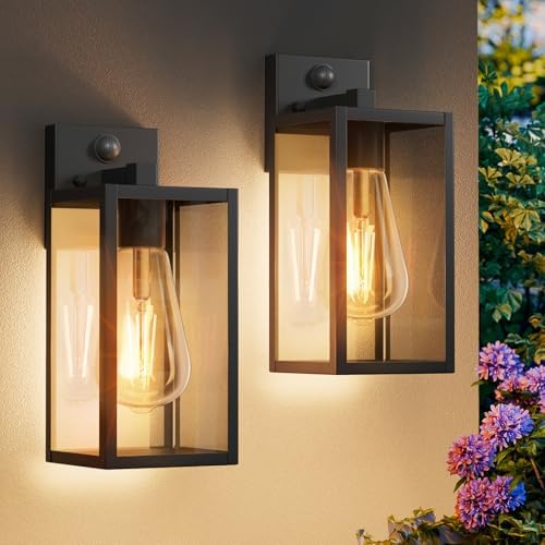 2 Pack 13‘’ Motion Sensor Outdoor Wall Light Fixture, Large Front Porch Lights for House, Exterior Wall Sconce, Black Waterproof Lantern Lamp,Outside Coach Light for Garage Entryway Yard by Unknown