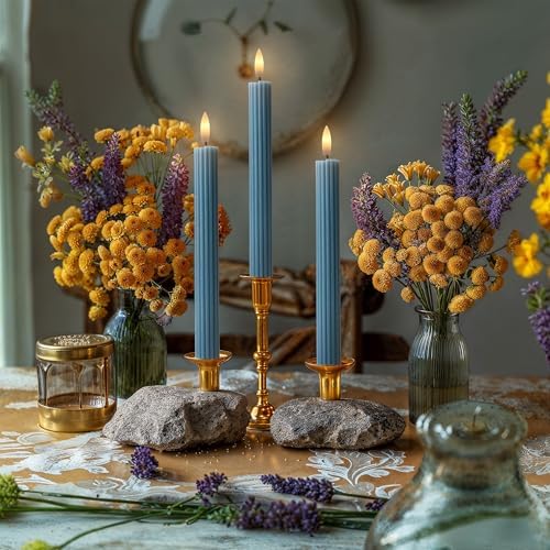 6 Pack, 10" LED Flameless Real Wax Blue Fluted Ribbed Grooved Taper Candles, Remote & 24h Timer Memory, On/Off Button, Dimmable, Flicker Mode, Battery Operated, Wedding - Image 6