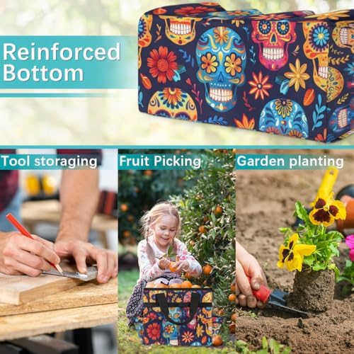 Lovely Skull Cute Garden Tool Bag Tote for Men Women Multiple Pockets Wide Mouth Heavy Duty Waterproof Tool Organizer Bag for Outdoor Lawn Yard Portable Gardening Storage With Elasticbands - Image 6