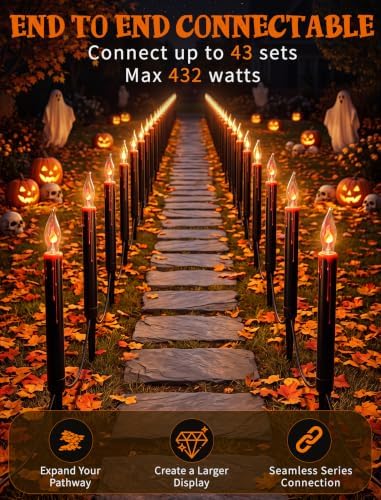 Abeja Halloween Pathway Lights, 19.5FT C18 Flicker Flame Candles, 10 Stakes - Image 6