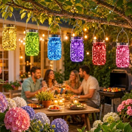 Solar Mason Jar Lid Lights Outdoor 12 Pack, Multicolor Garden Fairy Lights - Image 2