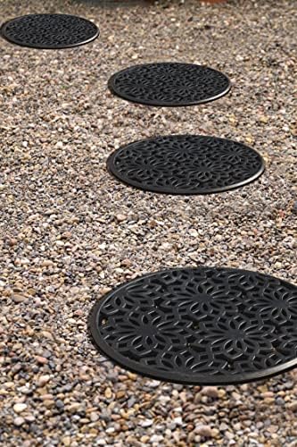 A1 Home Collections Rubber Multi Functional-Garden Stepping Stone Mat Round, Natural Rubber Heavy-Duty Beautiful Hand Finished Design 14"X14" Set of 3, Paisley Black - Image 5