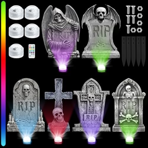 Aurelema 6 Pcs 17" Metal Halloween Tombstones with Light Decoration by Aurelema