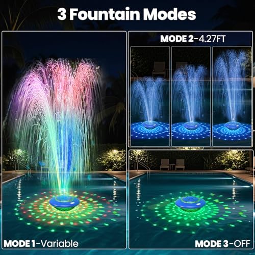 Floating Pool Fountain with Lights Show, 9 Pool Light Modes and 3 Fountain Modes with Remote for Inground Above Ground Pool, Upgraded Rechargeable Pool Fountains with Anchor-1 PC - Image 3
