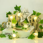 Artificial Flower Vine String Lights With Green Leaves Decor|Led Copper Wire Fairy Lights|Romantic Artificial Plants Ambiance Lamps For Party Christmas Bedroom,B-Warm White,2m(6.5ft)-20LED-Solar - Image 4