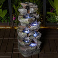 Rock Waterfall Outdoor Fountain with LED Lights Tiered Resin Stone Garden Fountains Outdoor Decor for Patio Lawn Backyard Cascading Tiered Outdoor Water Fountain by Unknown