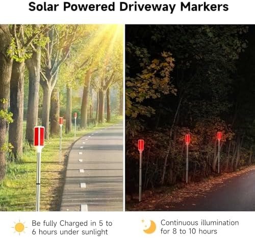 Joyibay 5-Pack Solar Powered Driveway Markers, Solar Warning Lights, Solar Outdoor Driveway Lights, Driveway Reflectors on Poles for Snow Road Yard(Red) - Image 2
