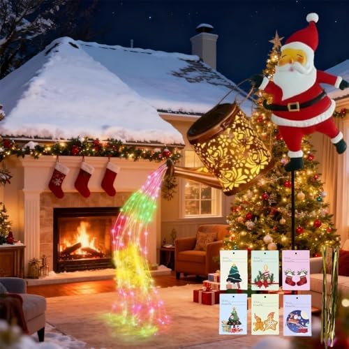 Santa Watering Can Solar Light with Ground Stake, 2027 New Christmas Solar Kettle Lights Garden Lawn Decorative Lights Santa Kettle Ground Lamp Solar LED Night Lights Outdoor Garden Decor, Colorful*2 by Unknown