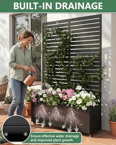 Metal Planter Box with Trellis,70.9"x47.2"x15.7" Raised Garden Bed with Drainage Holes, Privacy Planters for Outdoor Garden Bed for Climbing Plants,Vegetables,and Vines, Black-louvered - Image 6