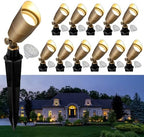 GKOLED Solid Brass Low Voltage Compact Spotlight, 12V AC/DC Waterproof Outdoor Landscape Spot Lights for House Trees Garden Yard Lawn, Up Light with 5W 2700K MR16 Bulb, Stake Included, 12 Pack by GKOLED