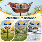 VIVOHOME Bird Bath with Solar Fountain and Metal Ground Stake, Bronze - Image 6