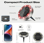 Peasur Mini Solar Ground Lights Outdoor, 8 Pack Flat Solar Powered Disc Lights, IP68 Waterproof, Anti-Rust, Landscape Lighting for Pathway Garden Yard Lawn Walkway Landscape Driveway, Red - Image 5