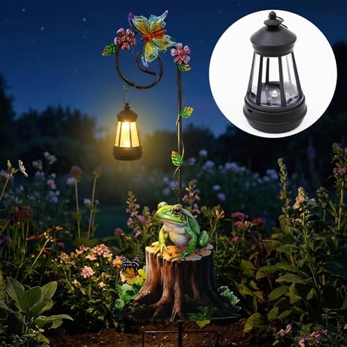 Solar Frog Lantern Garden Stake 31.5in Metal Night Light Outdoor Art - Image 2