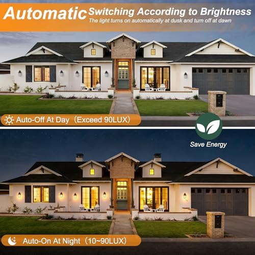 Dawn to Dusk Sensor Outdoor Wall Light Fixtures Waterproof Anti-Rust Exterior Lighting Fixtures Black Outdoor Wall Lantern for Porch Patio Front Door Garage House - Image 2