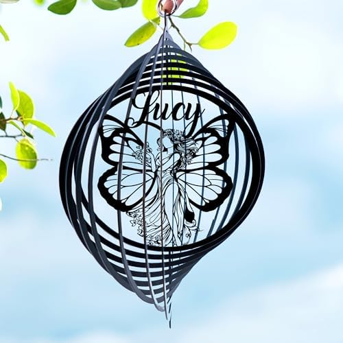 Personalized Wind Spinner Sublimation Hummingbird Custom Name Flowers Metal Art Laser Cut Design 3D Decor for Garden Yard Outdoor Indoor Lawn Patio Porch Birds Lover Presents (Fairy) by Handmadetneonsign