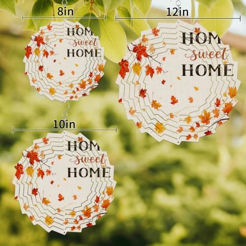 12 Inch Fall Wind Spinner for Yard and Garden, Maple Leaves Home Sweet Thanksgiving Branches Hanging Ornaments Outdoor 3D Kinetic Wind Sculpture Spinners Indoor Outdoor Patio Décor Ornaments Gift - Image 3