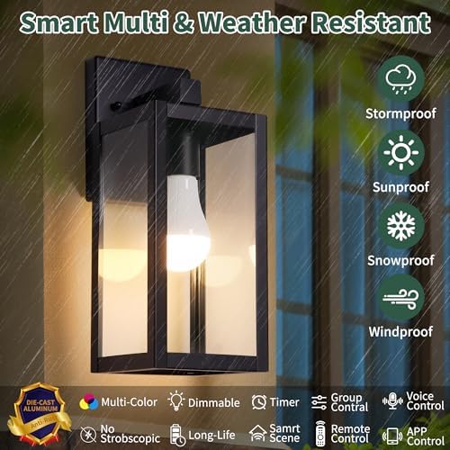 Outdoor Wall Light with Smart Bulb Exterior Lighting Fixtures Waterproof Porch Lights Outdoor Anti-Rust Wall Lantern with Clear Glass Outside Lights for House -2 Pack - Image 5