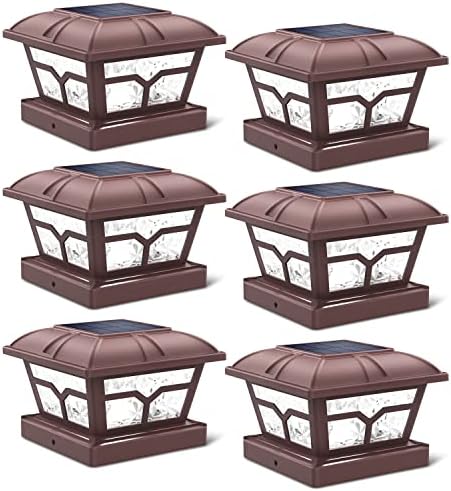 SIEDiNLAR Solar Post Cap Lights Outdoor 2 Modes, 6 Pack, Brown, Warm/White by Siedinlar