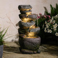 Bumilgar 27.8" H Outdoor Water Fountain with LED Lights, 5-Tier Cascading Stone Waterfall Fountain, Natural Rock Resin Outdoor Water Fountain for Garden Patio Backyard Porch Indoor Decor by Bumilgar