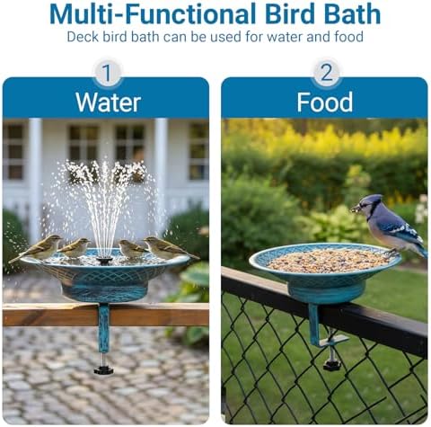 12.6" Solar Bird Bath for Deck Railing, Detachable Metal Bird Bath Bowl - Image 4