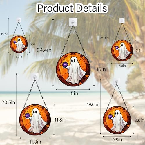 Halloween Stained Glass Window Hanging Ghost Suncatche Gift for Women 12" - Image 6