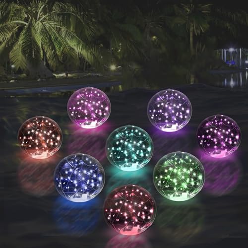 8Pcs 14 Inch Solar Powered Floating Pool Lights,RGB LED Glow in The Dark Pool Ball That Float,IP68 Waterproof for Christmas Decorations Gift Ornaments by Satxtrem