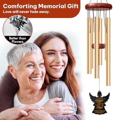 Memorial Wind Chime Angel Mom, Personalized Custom Name and Years, Sympathy Gift for Loss of Mother, Remembrance Windchimes Indoor Outdoor Porch Decor Melodic - Image 2