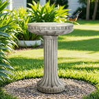 SunJet 24” H x 16” Dia Outdoor Birdbath with Classical Pedestal - Fibre Reinforced Concrete Birdbaths, Vintage Design for Garden Decor & Bird Attraction by SunJet