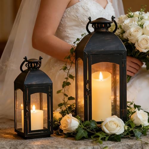 NEEDOMO Lanterns Decorative Indoor&Outdoor, 20''/16''H Set of 2 Outdoor Lanterns for Porch,Metal Frame Candle Holders Hanging Lights with Glass, Spring, Fall, Christmas - Image 6