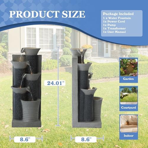 5-Tiers Outdoor Water Fountain, Fountains and Waterfalls with Light - Image 4