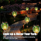 Easter Hot Air Balloon Solar Lantern - Bunny Stained Glass Lantern, Simulated Flickering Dancing Flame, Outdoor Hanging Yard Light Waterproof IP65 for Patio Lawn Porch Decor Rabbit Gift - Image 5