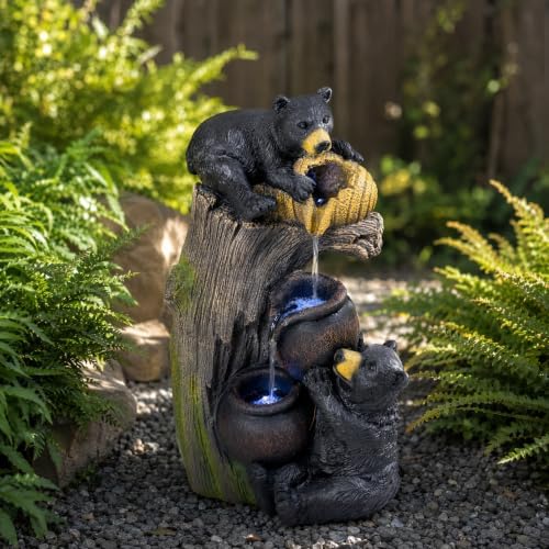 Outdoor Water Fountain with LED Lights, 23.6" Bear Tree Stump Cascading Water Feature, Resin Woodland Garden Fountain for Patio, Backyard, Porch, Yard, Housewarming Gift - Image 7