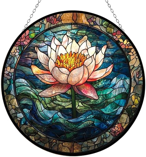 9.84 Inch Heavenly Water Lily Suncatcher Stained Glass Window Hangings Sun Catchers Colorful Ornament Gifts for Women Mom Wife Christmas Halloween Housewarming by Unknown