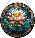 9.84 Inch Heavenly Water Lily Suncatcher Stained Glass Window Hangings Sun Catchers Colorful Ornament Gifts for Women Mom Wife Christmas Halloween Housewarming by Unknown