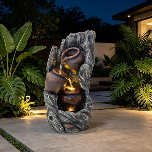 18.7" Resin Cascading Water Fountain Outdoor Indoor with LED Lights - Image 3