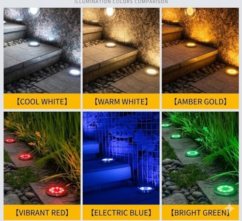 Solar Ground Lights Outdoor, IP68 Waterproof Stainless Steel Solar Disk Lights for Garden, Path, Walkway, Patio, LED Solar Powered Deck Lights - Image 5