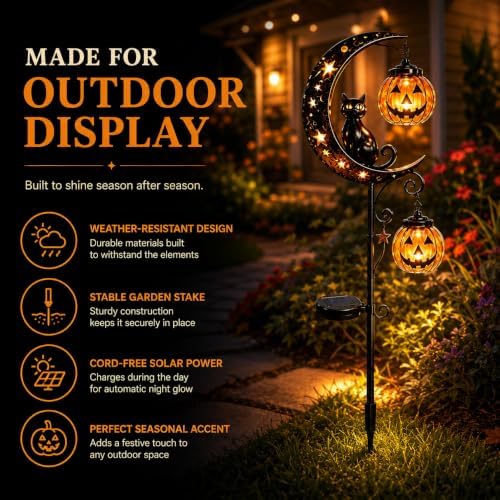New Pumpkin Moon Garden Stake Light, Black Cat Garden Stake Light，D - Image 4