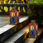Solar Lantern Peacock Stained Glass Vibrant Blue Feathers Golden Mosaic Halo Outdoor Waterproof Hanging Solar Light Outside Lights for Patio Yard House Lawn Decor Birthday Gifts for Women Mom - Image 6
