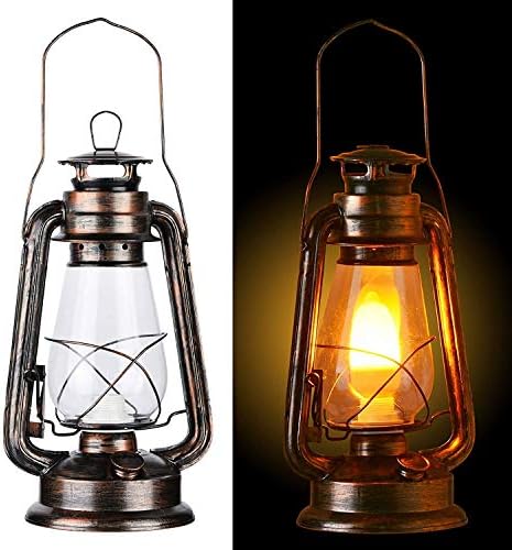 PACK OF 2 Vintage Rustic Accent Old Fashioned Electric Lantern Oil Lamp with Edison LED Bulb Bronze Rust Finish Dimmable Nightstand Desk Table Lamps for Antique Designer Light Study Room 12" Tall 6" D - Image 4